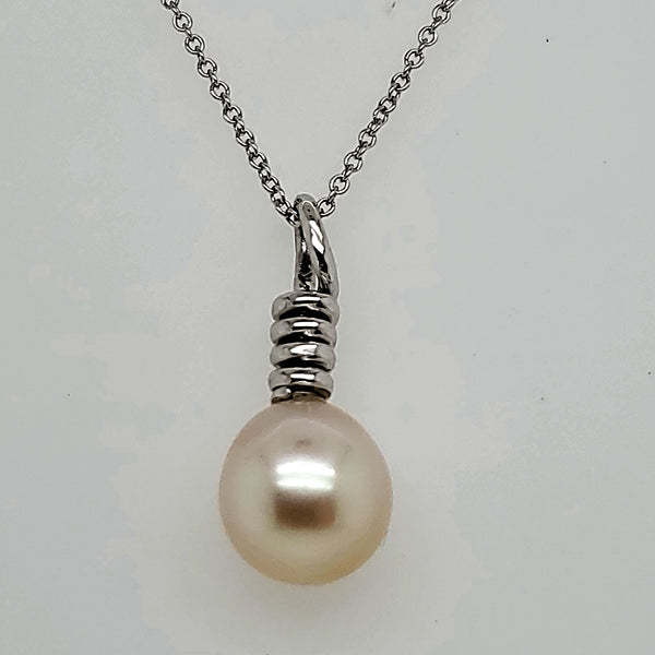 Victorian Elongated Pearl Pendant in 14kt White gold