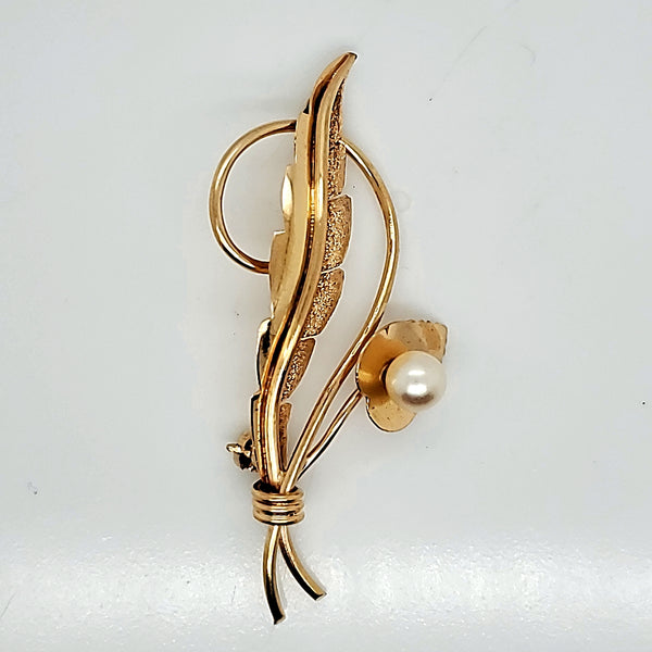 Vintage 18kt Yellow Gold and Pearl Brooch