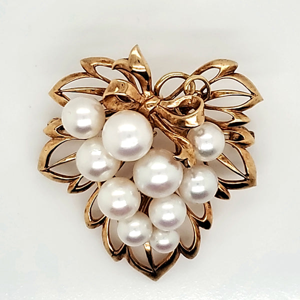 Vintage Mikimoto 14Kt Gold And Pearl Brooch