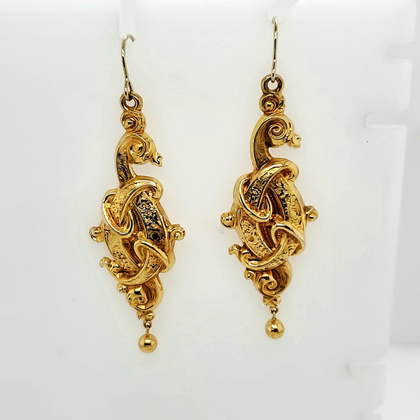 Antique Victorian 18Kt Yellow Gold Dangle Earrings
