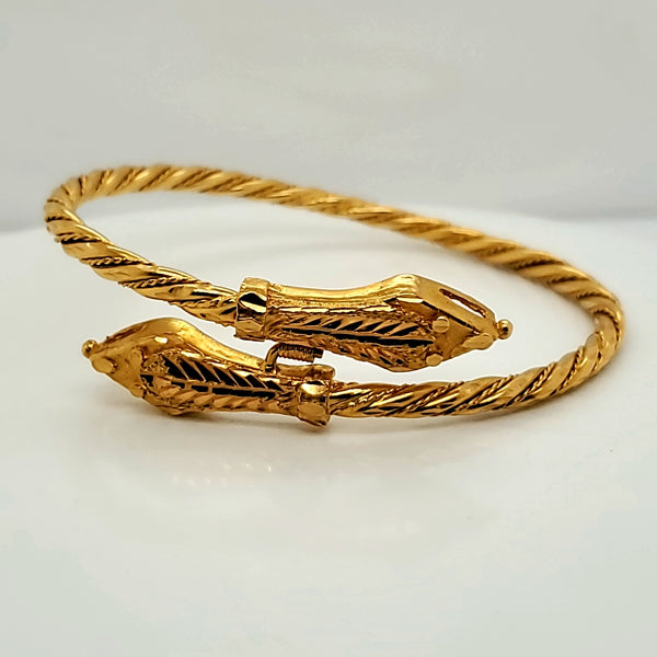 Vintage 21Kt Yellow Gold Double Headed Snake Bangle Bracelet