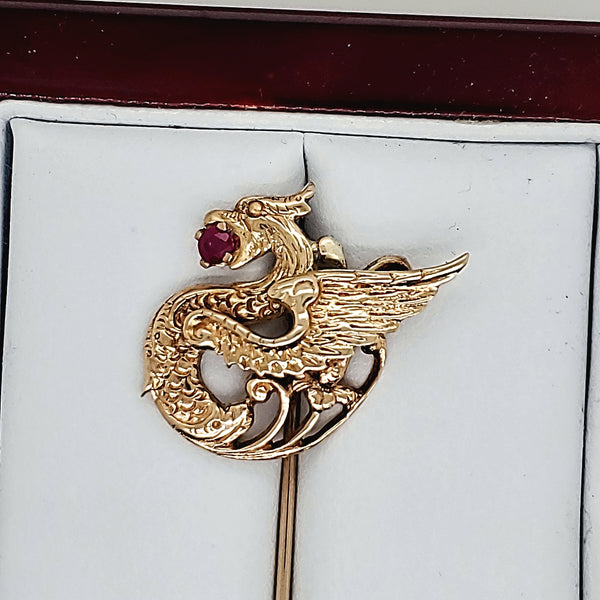 Vintage 14kt Yellow Gold and Ruby Griffin Stick Pin