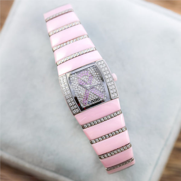 Pre-Owned Rado Sintra Pink Ceramic and Diamond Time To Fight Cancer