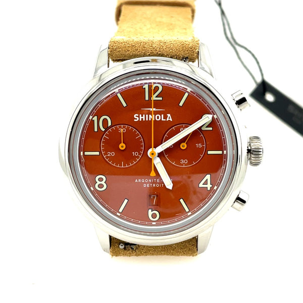 Shinola 42mm Traveler Two Subsecond Watch On Brown Leather Strap