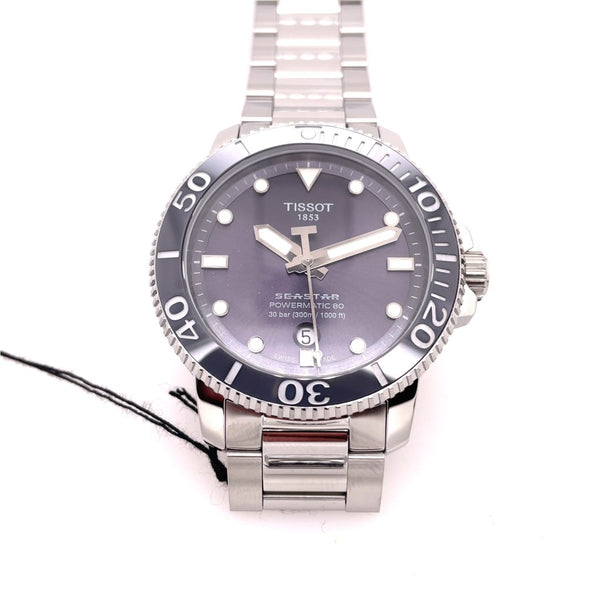Tissot Seastar Auto Watch Pw80 Stainless Steel Case/Bracelet Grey Bezel And Dial Sapphire Crystal T1204071108101