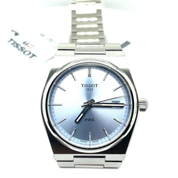 Tissot Prx 40250 Unisex Watch Stainless Steel Bracelet/Case With A Light Blue Dial And Sapphire Crystal T1372101135100