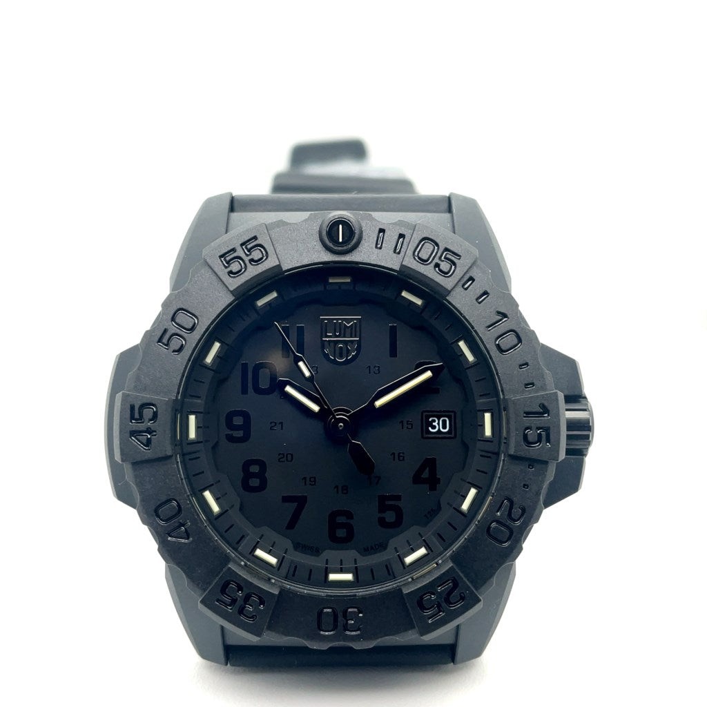 Luminox 45 Mm Navy Seal Black Out Edition Watch With Carbonox Case Black Dial Mineral Crystal On A Black Rubber Strap. Xs.3501.Bo.F
