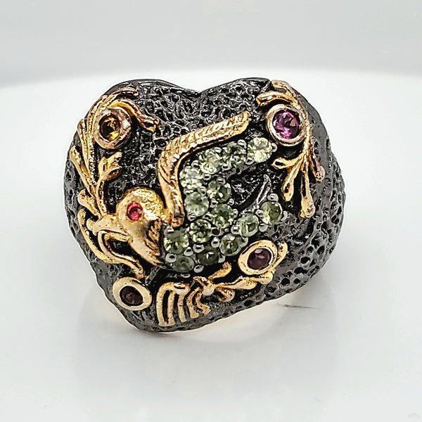 Art Jouel Vermeil Bird Ring With Gemstones