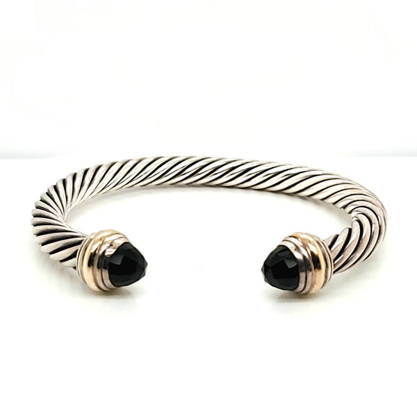Pre - Owned David Yurman Sterling Silver And 14Kt Yellow Gold 7mm Black Onyx Classic Cable Bracelet