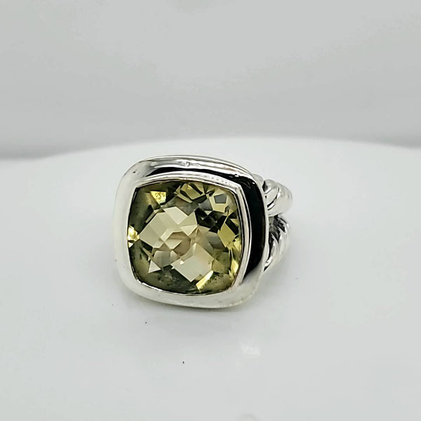 Pre-Owned David Yurman Sterling Silver Albion Ring With 14mm Square Yellow Quartz