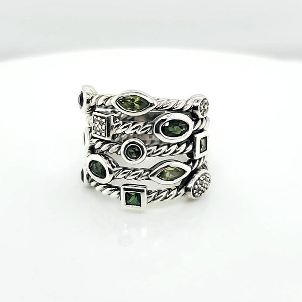 Pre-Owned David Yurman Green Gem Stone and Diamond Confetti Ring