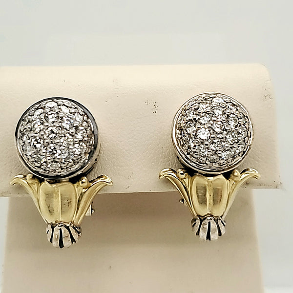 Lagos Caviar Sterling Silver and 18kt Yellow Gold Diamond Earrings
