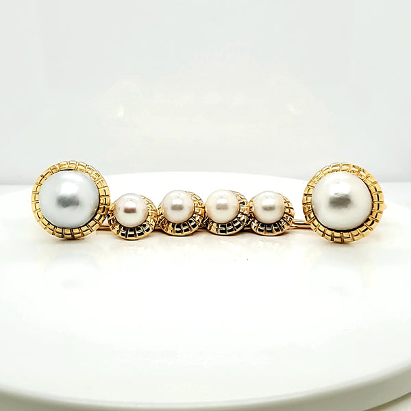 Vintage 14kt Yellow Gold and Pearl Nightime Tuxedo Cufflink Set