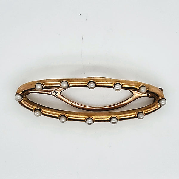 Victorian 14kt Yellow Gold and Pearl Hair Barrette