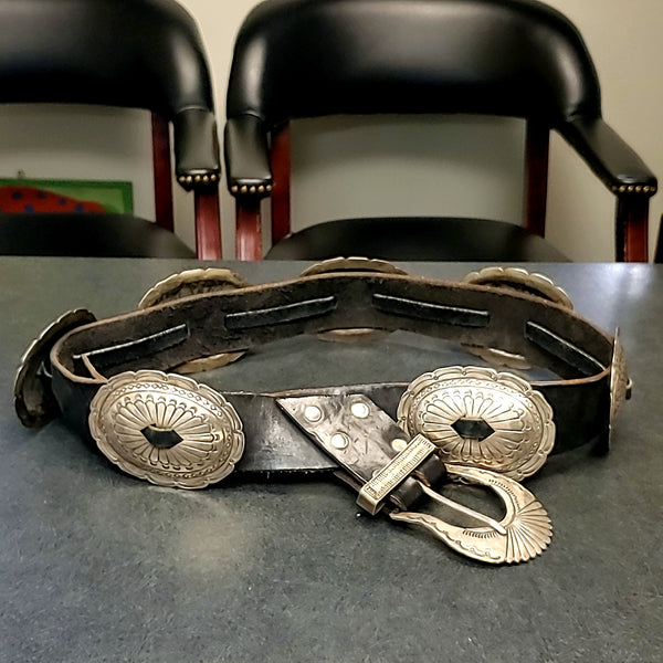 Vintage Signed Lightfeather Silver Concho Belt