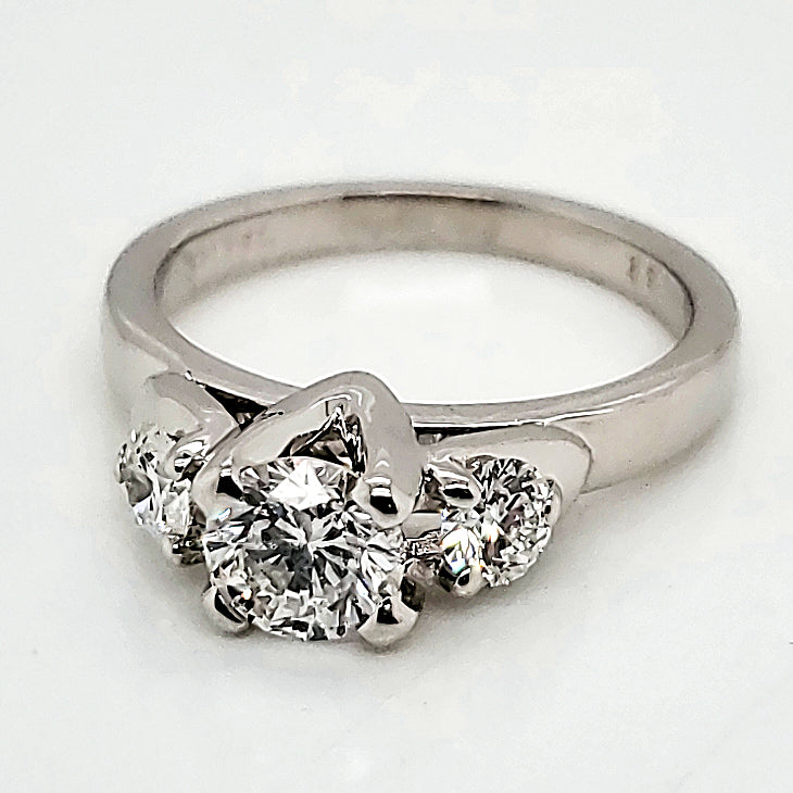 14kt White gold three Round Diamond Engagement Ring