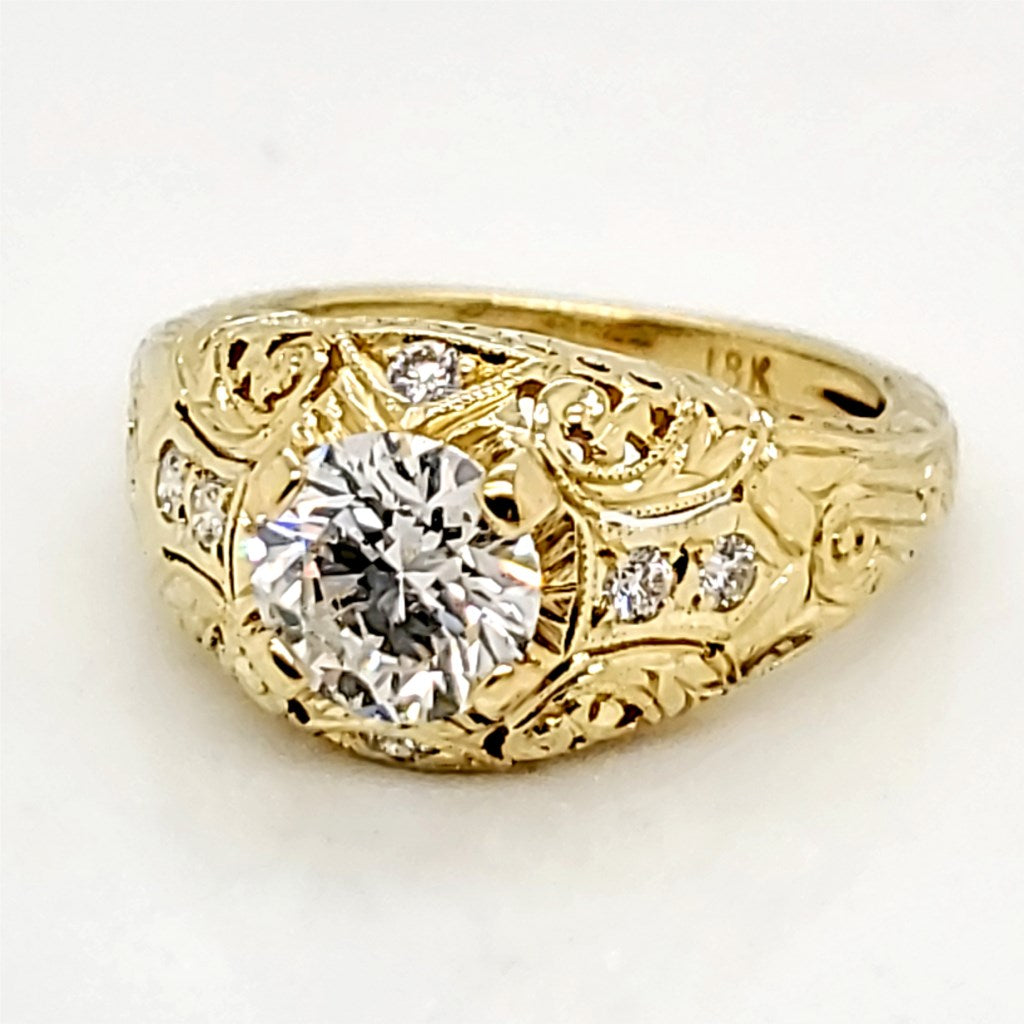 Modern .87 Carat Round Diamond Filigree Engagement Ring