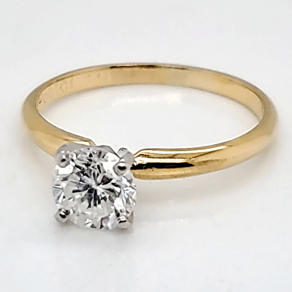 18kt yellow Gold and Platinum 1.01 Carat Round Diamond Engagement Ring