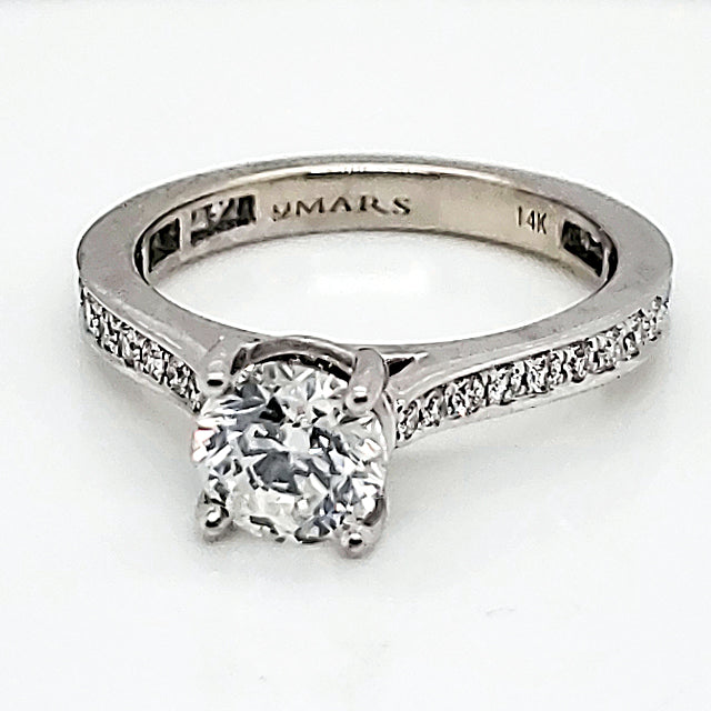 1.01 Carat Round Brilliant Cut Diamond Engagement Ring in 14kt White Gold