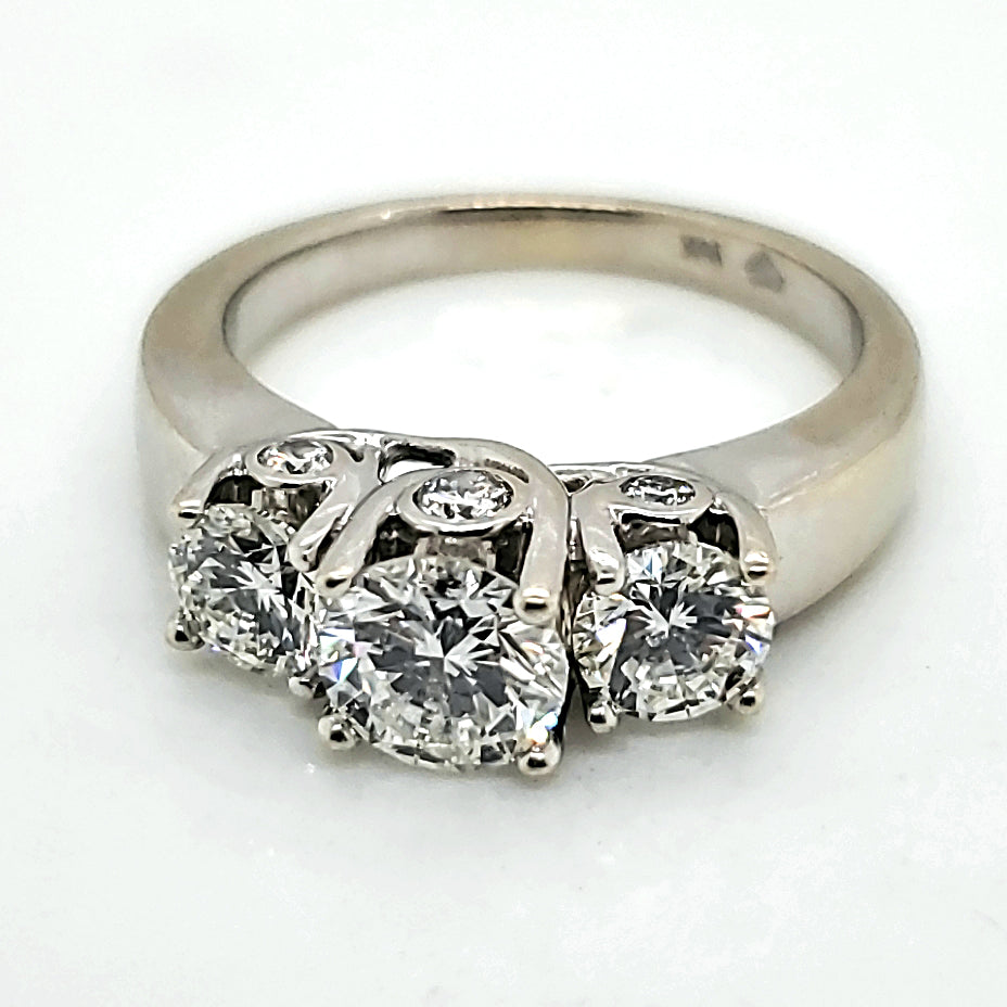 14kt White Gold 2.16 Carat Total Weight Three Stone Diamond Engagement Ring