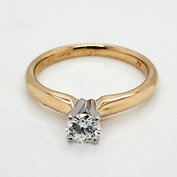 18Kt Yellow Gold and Platinum .28 Carat Round, Brilliant Cut Diamond Solitaire Engagement Ring