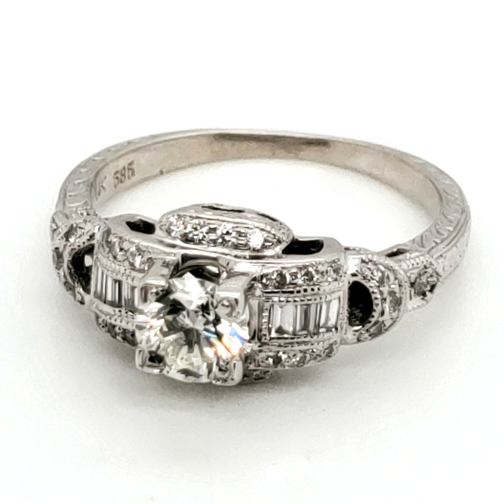 14Kt White Gold .53 Carat Art Deco Inspired Engagement Ring