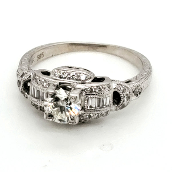 14Kt White Gold .53 Carat Art Deco Inspired Engagement Ring