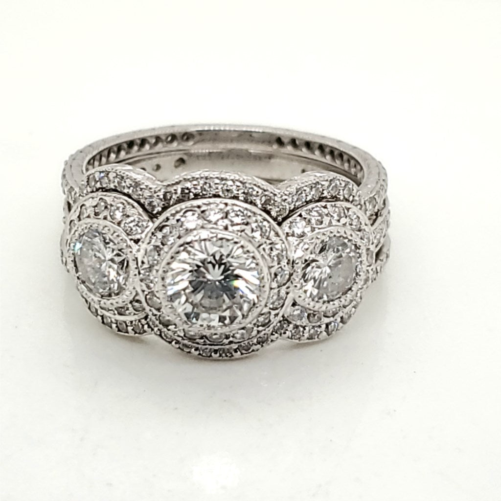 Platinum Round Brilliant Cut Diamond Three Piece Wedding Set