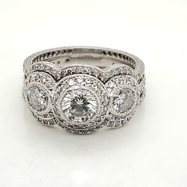 Platinum Round Brilliant Cut Diamond Three Piece Wedding Set