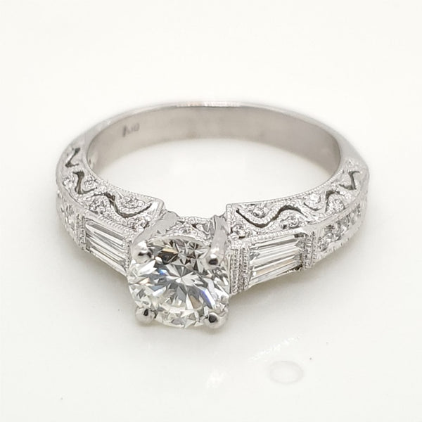 14kt White Gold .92 Carat Round Brilliant Cut Diamond Engagement Ring