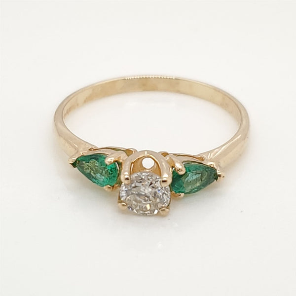 14kt Yellow Gold Diamond and Emerald Engagement Ring