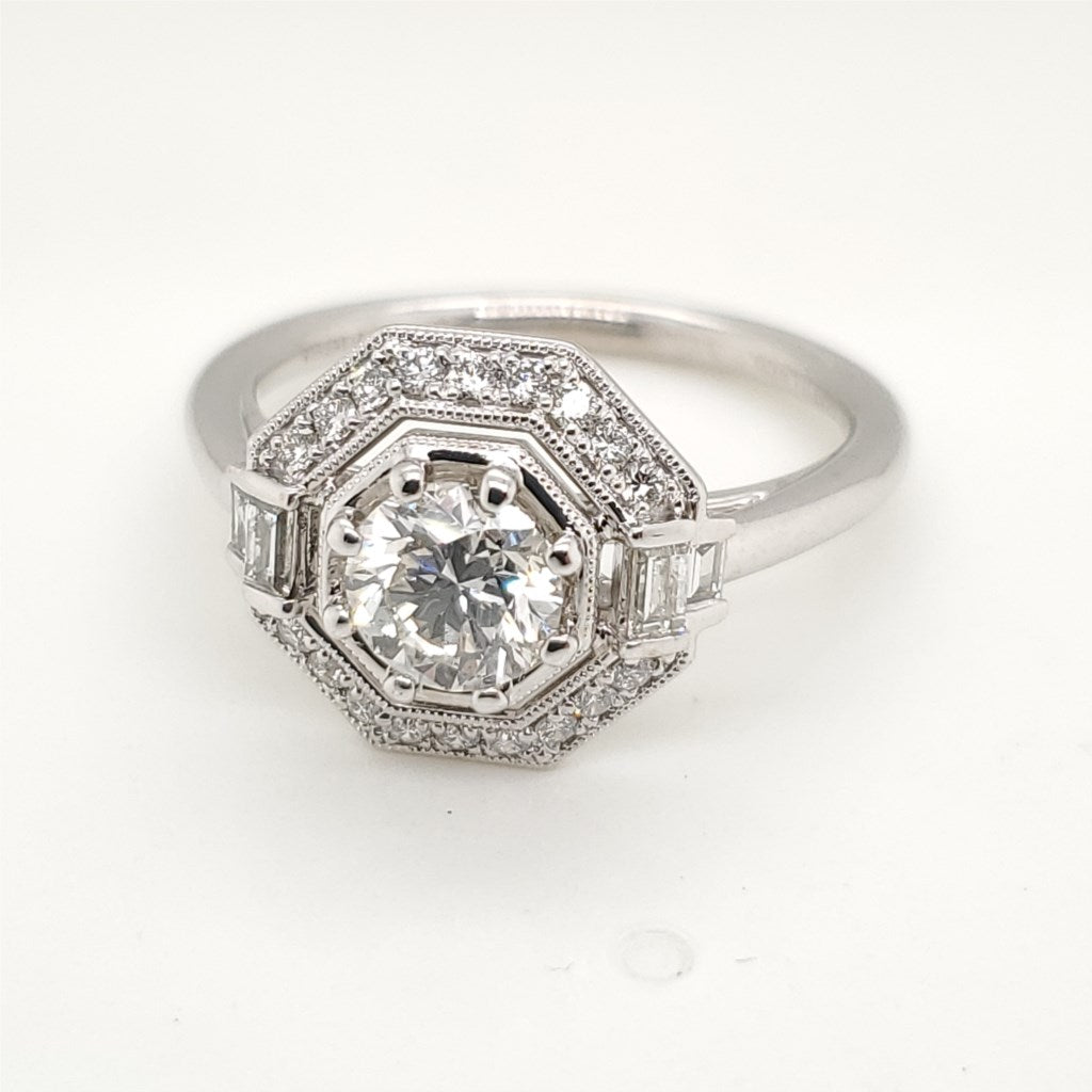 14kt White Gold .90 Carat Round Brilliant Cut Diamond Engagement Ring