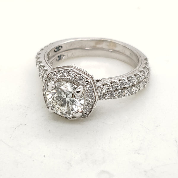 14kt White Gold 1.01 Carat Round Brilliant Cut Diamond Engagement Ring and Matching Band