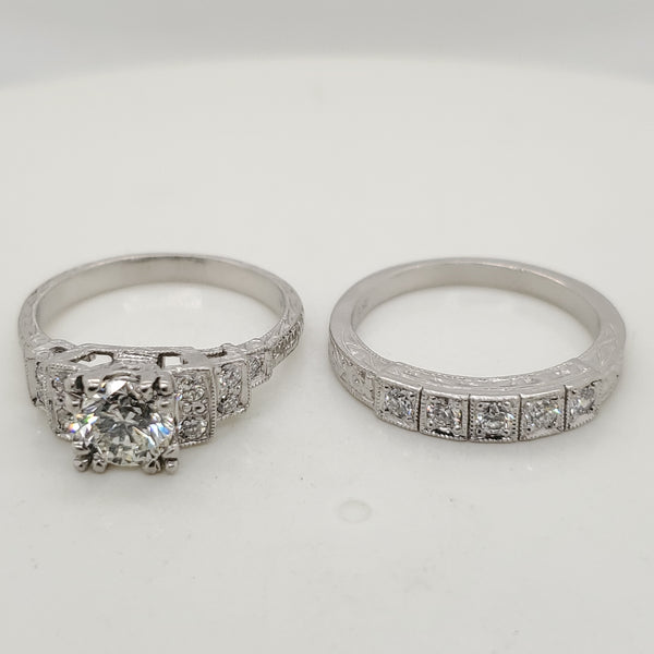 Platinum .90 Carat Round Brilliant Cut Diamond Wedding Set