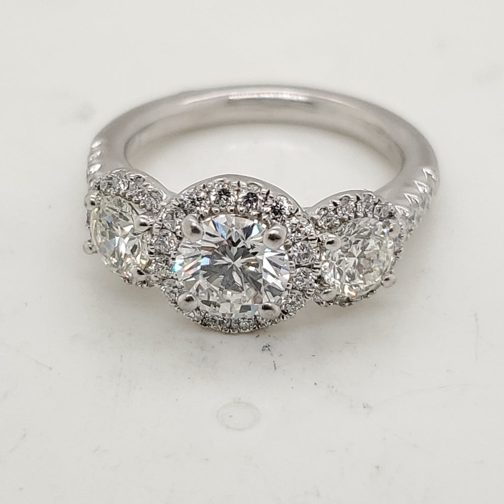 Platinum And .75 Carat Round Brilliant Cut Diamond Halo Mounting Engagement Ring