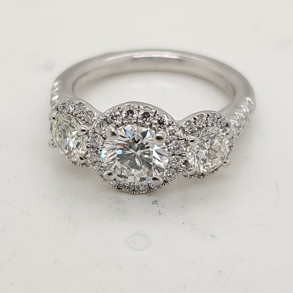 Platinum And .75 Carat Round Brilliant Cut Diamond Halo Mounting Engagement Ring