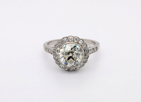 2.18ct European Diamond Ring with Scalloped Halo in Platinum