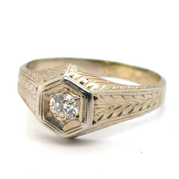 18Kt White Gold Art Deco Filigree Engagement Ring