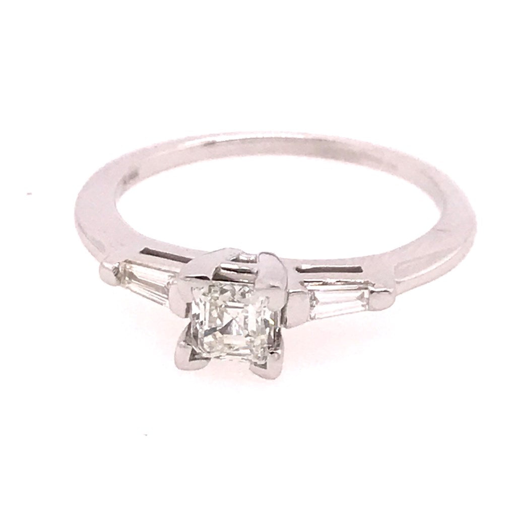 14kt white gold .42 carat old emerald cut diamond engagement ring