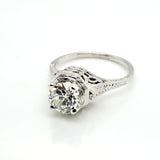 Art Deco 18kt white gold 1.01 carat european cut diamond engagement ring