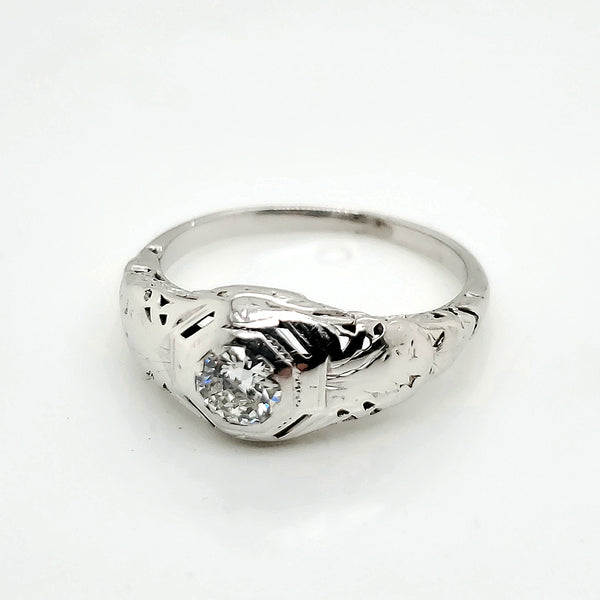 Art Deco 14kt white gold .40 carat estimated european cut diamond engagement ring