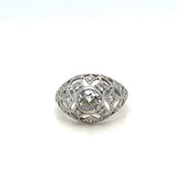 Art Deco style platinum filigree and 1.00 carat round, european cut diamond engagement ring