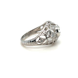 Art Deco style platinum filigree and 1.00 carat round, european cut diamond engagement ring