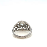 Art Deco style platinum filigree and 1.00 carat round, european cut diamond engagement ring