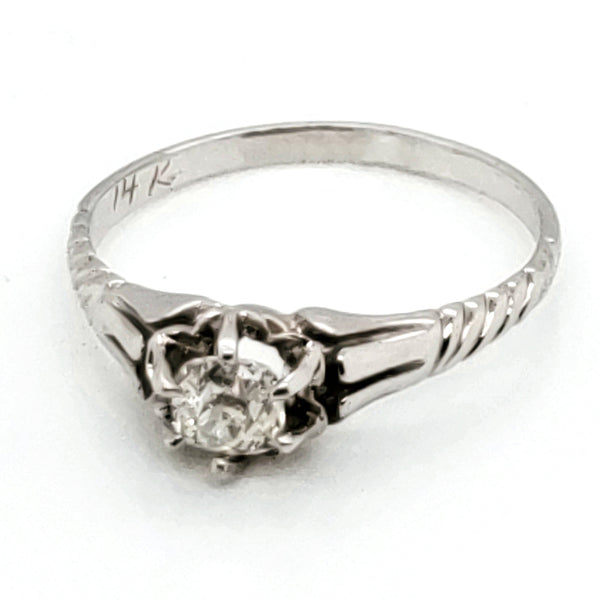 Art Deco .30 carat european cut diamond engagement ring.