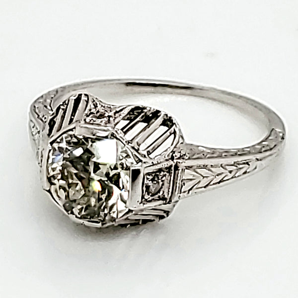 Art Deco platinum 1.51 carat european cut diamond engagement ring