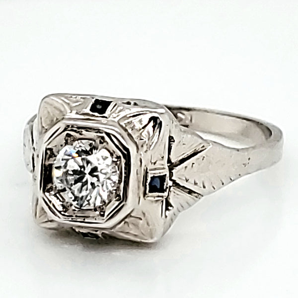 Art Deco 14kt white gold white gold .45 carat transitional cut diamond engagement ring
