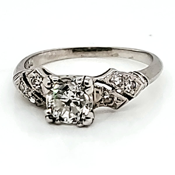 Vintage mid-century 1.00 carat round, european cut diamond engagement ring
