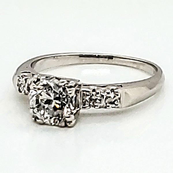Vintage platinum .96 carat round, european cut diamond engagement ring