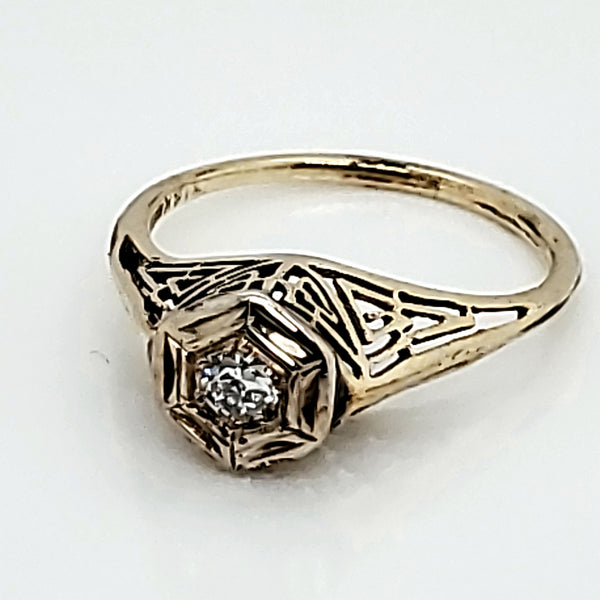 Rare 14kt yellow gold Art Deco filigree ring